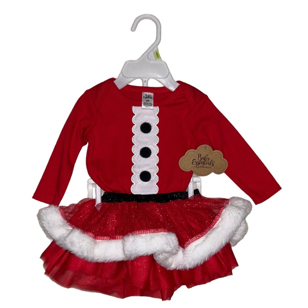 NWT Baby Essentials Christmas 2 Piece Santa Glitter TuTu Onsie Outfit Size 3 Mo